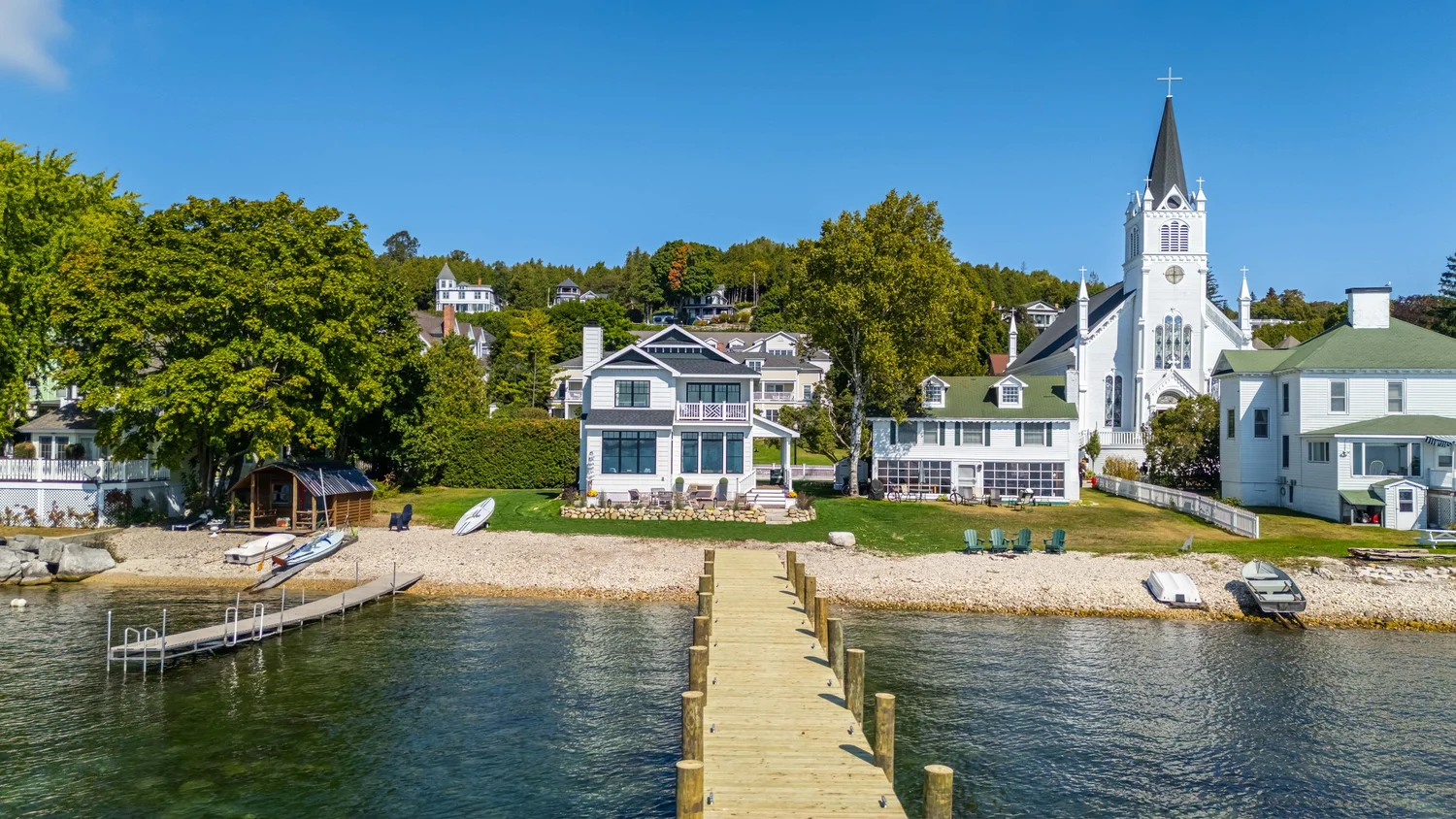 Aerial drone view of Mackinac Island