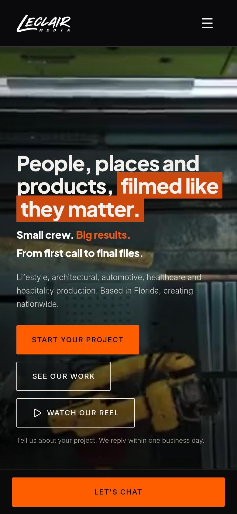 LeClair Media website on mobile